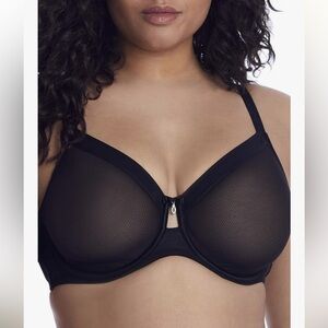 Curvy Couture Sheer Mesh Full Coverage Underwire Bra Black 40G